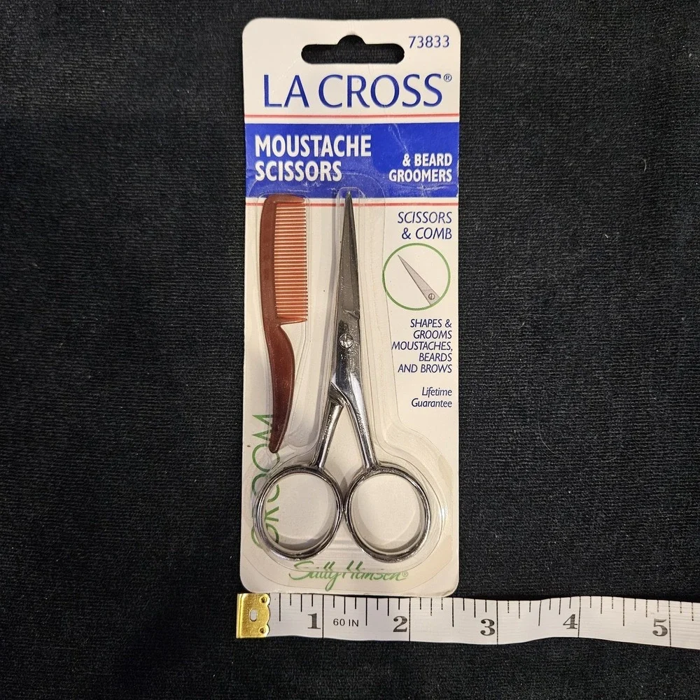 Vintage LA CROSS Moustache & Beard Groomers 73833 Scissors And Comb Sally Hansen